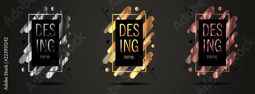 Vector framework for your text modern graphics. dynamic frame stylish geometric black background with gold.