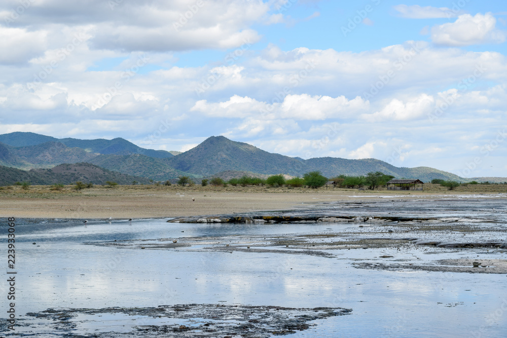 Beautiful reflection at Lake Magadi, Rift Valley, Kenya