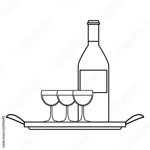 champagne bottle glasses drink on tray