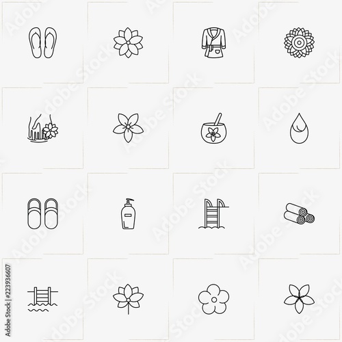 Sauna & Spa line icon set with mask bowl , bathrobe  and slippers