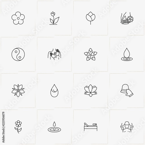Sauna & Spa line icon set with water drop, massage  and steam bath