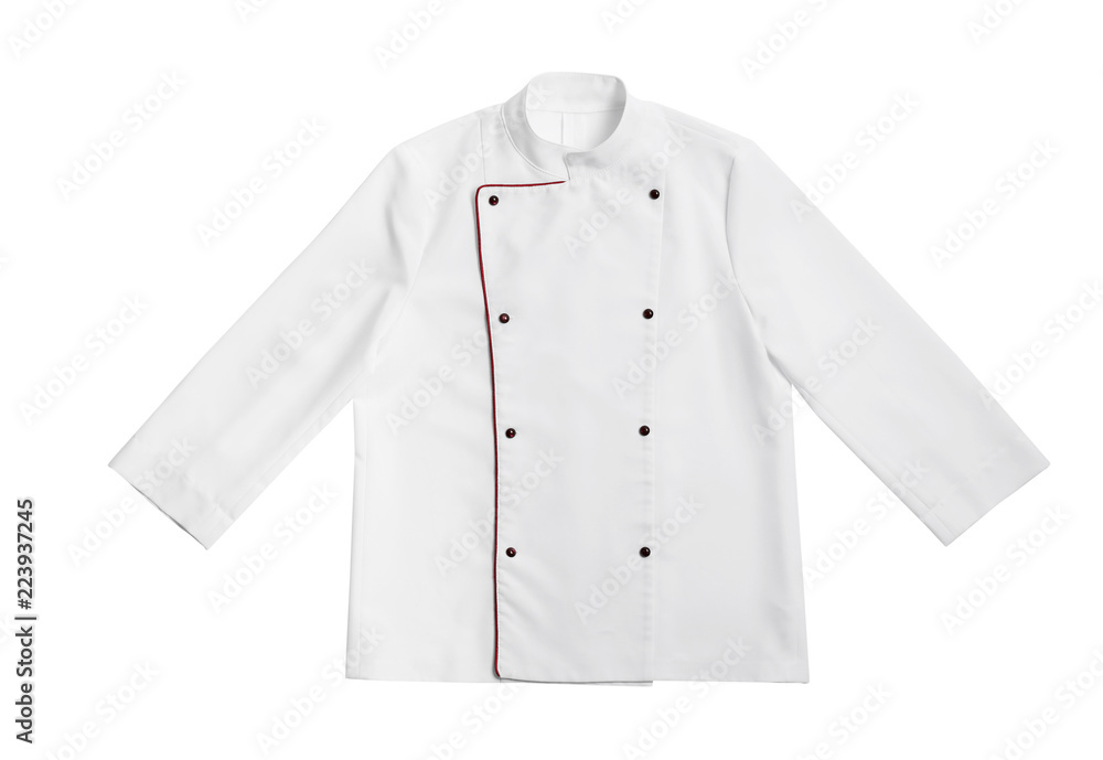 Jacket of professional chef on white background, top view Jacket of professional chef on white background, top view