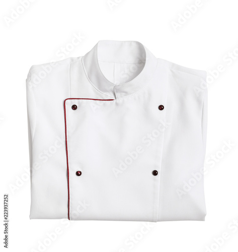 Clean chef's jacket on white background. Part of uniform