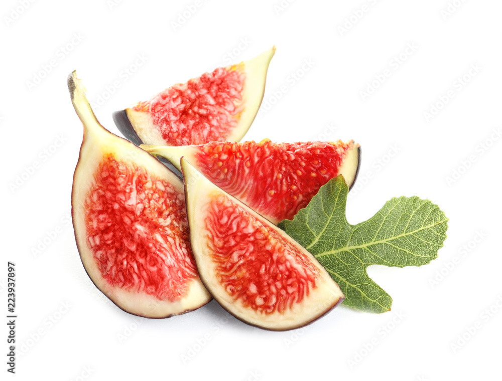 Pieces of ripe purple fig on white background Pieces of ripe purple fig on white background