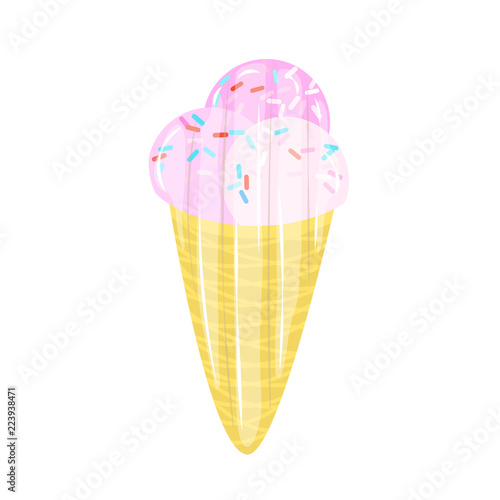 Ice cream cone mattress pool float. Air mattress in a form of icecream. Vector element isolated on white