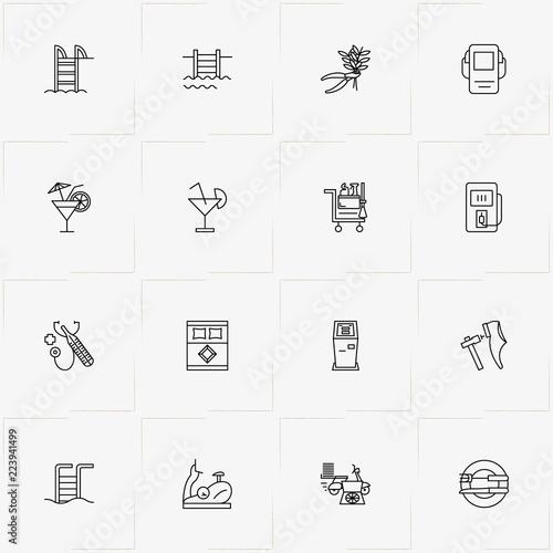 Service line icon set with thermometer with stethoscope , bed and pizza delivery