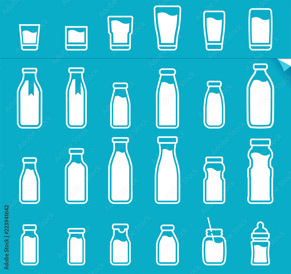 Milk bottle and glass mix. Milk volume icon suitable for the drink of each person beside the product design (For example, Print a white this icon on bottle.).