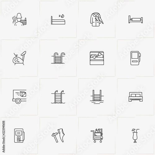 Service line icon set with cocktail, petrol station  and exercise bike