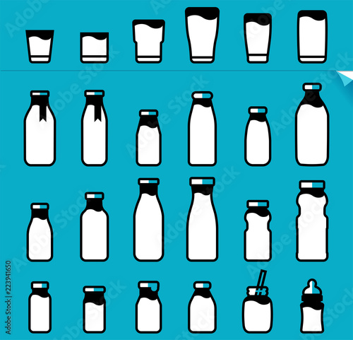 Milk bottle and glass mix. Milk volume icon suitable for the drink of each person beside the product design.