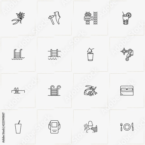 Service line icon set with petrol station , swimming pool ladder and plumber