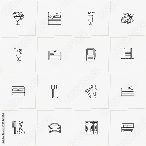 Service line icon set with barber , bed and taxi