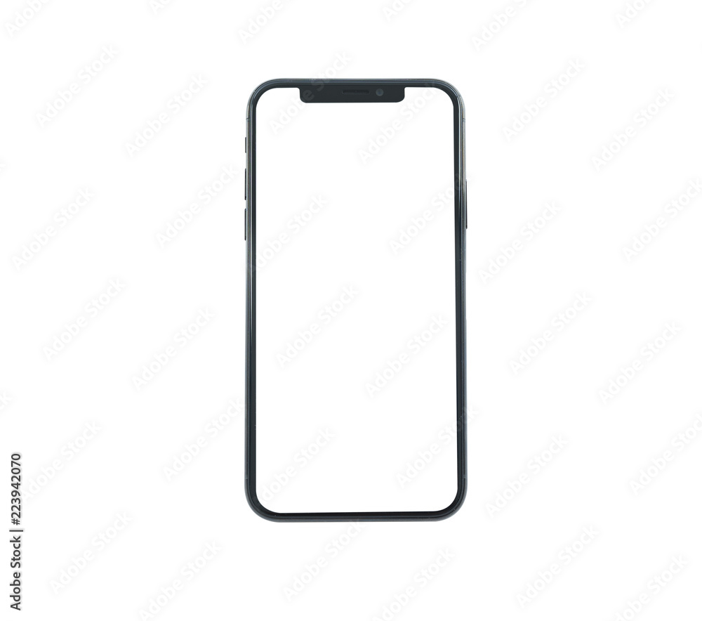 New smartphone XS with blank screen isolated on white background. Flat lay,  top view. Stock Photo | Adobe Stock