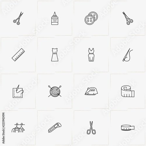 Sewing line icon set with sewing  needle, sewing hank and centimeter