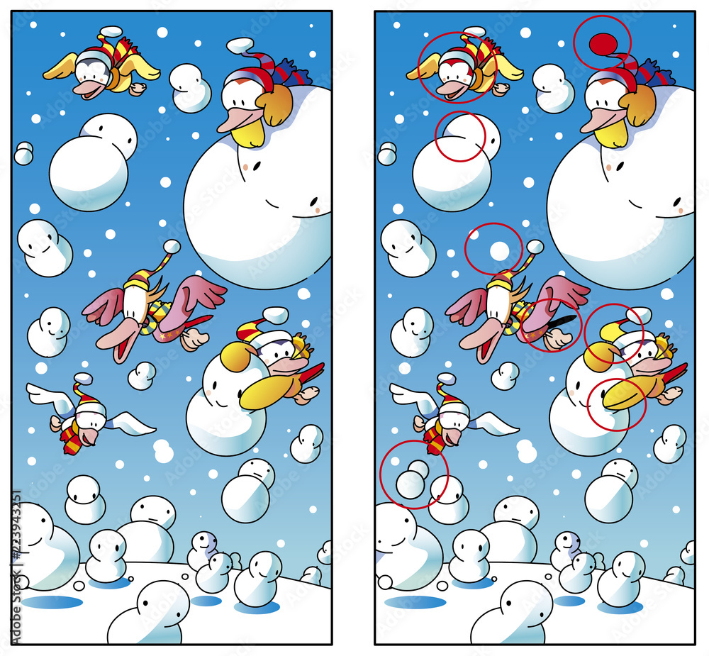 ８つの相違点を間違い探しクイズ 雪だるま Stock Vector Adobe Stock