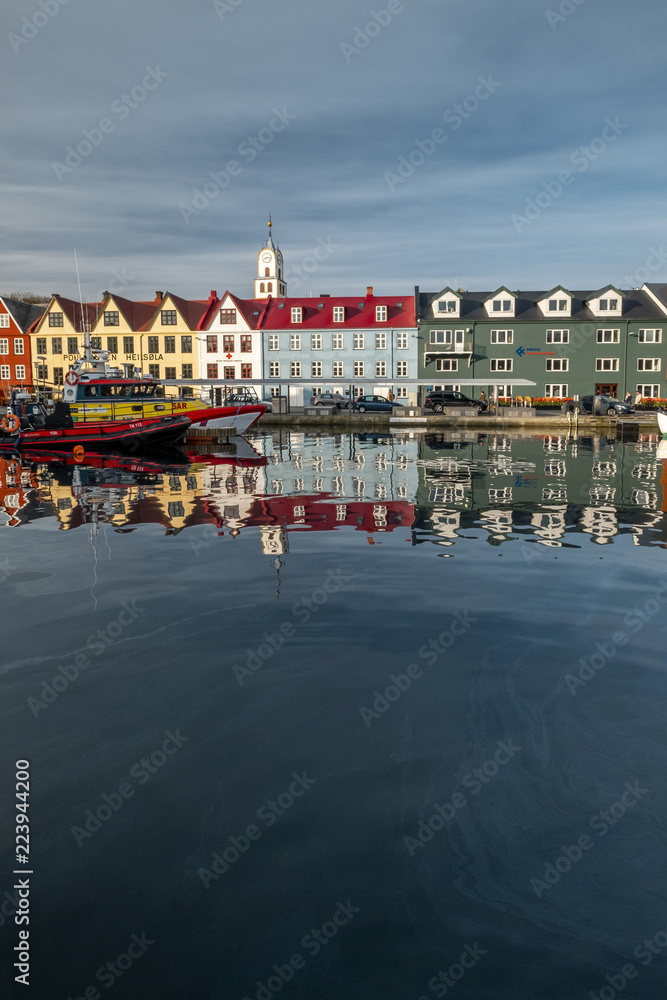 buildings in port reflection