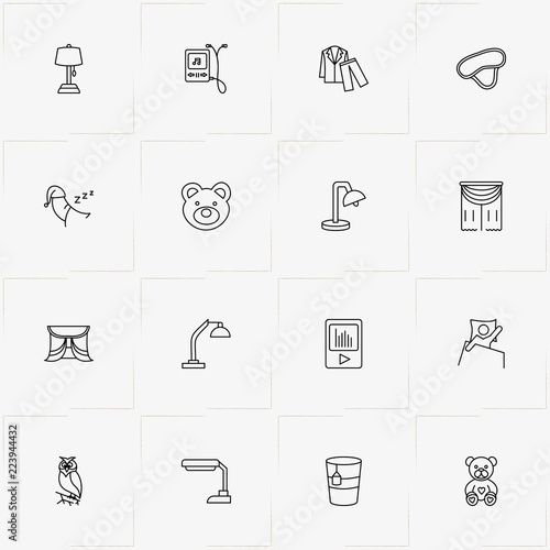 Sleep line icon set with sleep , curtain and table lamp