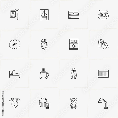 Sleep line icon set with nightgown , tea cup  and alarm