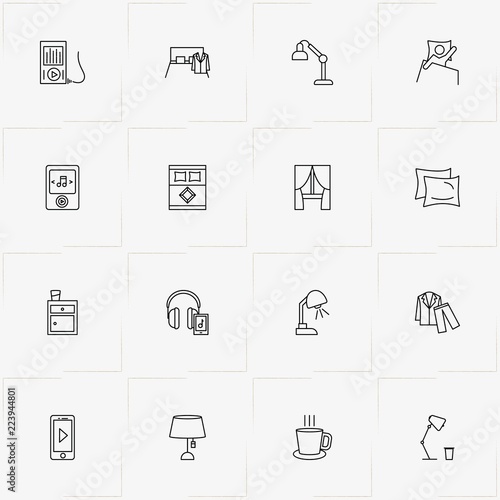 Sleep line icon set with sleep , headphone and table lamp