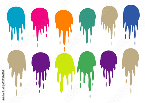 set of various color paint liquid blood drip splash vector element