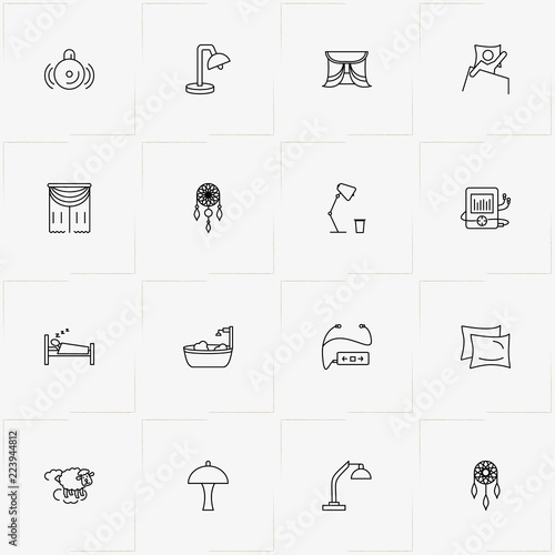 Sleep line icon set with alarm , sleeping and sheep in dreams