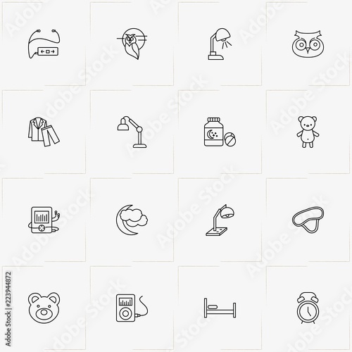 Sleep line icon set with alarm , bed and music player