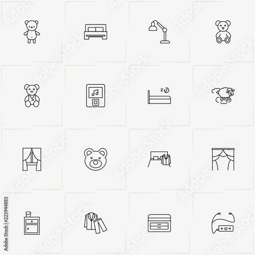 Sleep line icon set with music player, sheep in dreams  and bed