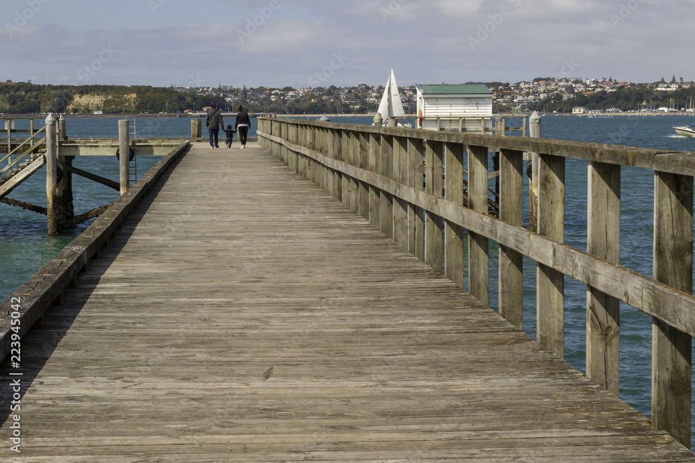 Family on pier