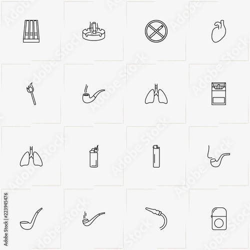 Smoking line icon set with smoking pipe , ashtray  and cigars