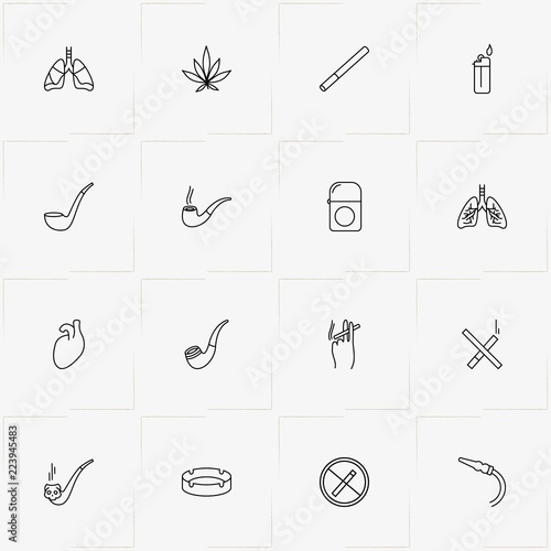 Smoking line icon set with no smoking, cigarette  and lungs