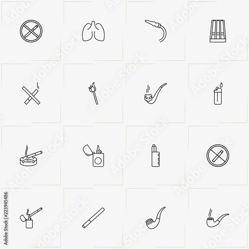 Smoking line icon set with ashtray , matches and hookah hose