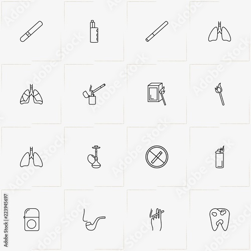 Smoking line icon set with hookah , no smoking and lungs