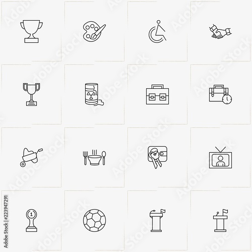 Spheres Of Life line icon set with food , radioactive barrel  and trophy