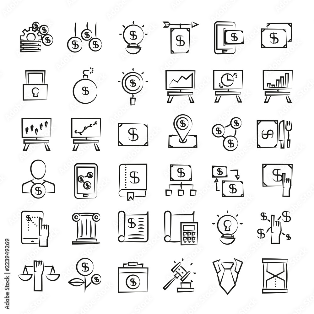 Fototapeta premium finance and investment icons, hand drawn icons