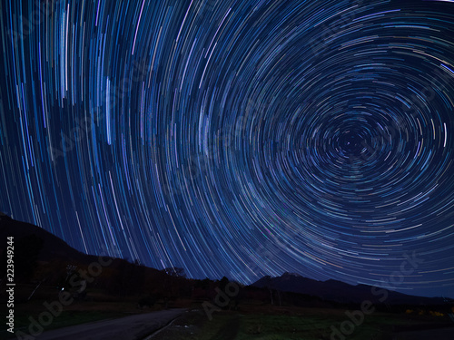 It is the scenery of the star. It represents the trajectory of the star. I shot at the ski resort in Nagano prefecture of Japan.