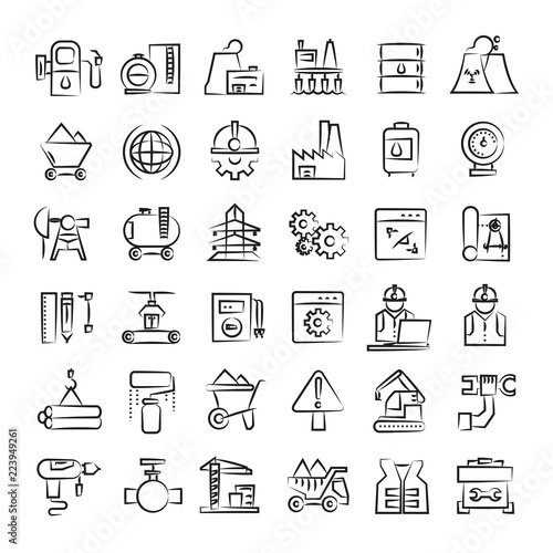 oil and gas icons, hand drawn icons