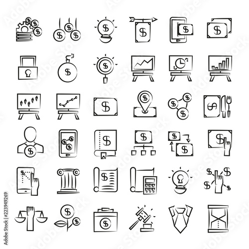 finance and investment icons, hand drawn icons