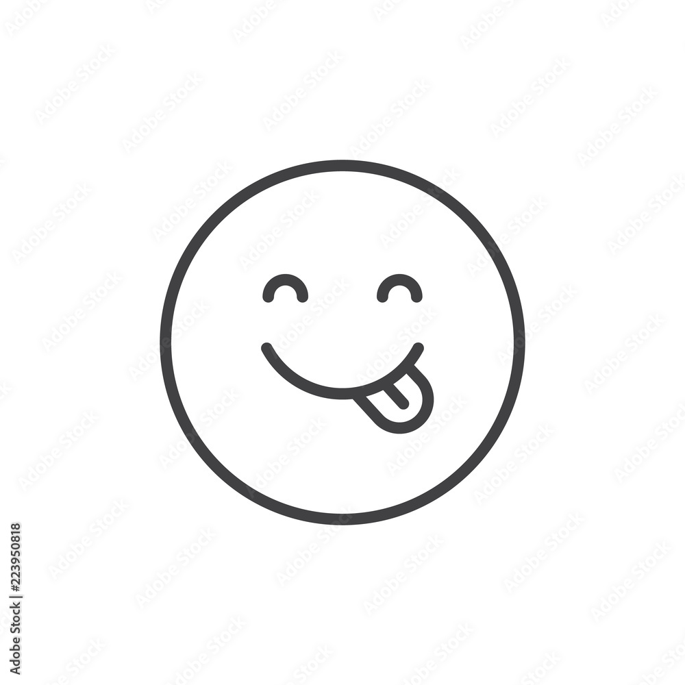 Emoticon showing tongue outline icon. linear style sign for mobile concept and web design. Happy smiley face emoji simple line vector icon. Symbol, logo illustration. Pixel perfect vector graphics Emoticon showing tongue outline icon. linear style sign for mobile concept and web design. Happy smiley face emoji simple line vector icon. Symbol, logo illustration. Pixel perfect vector graphics