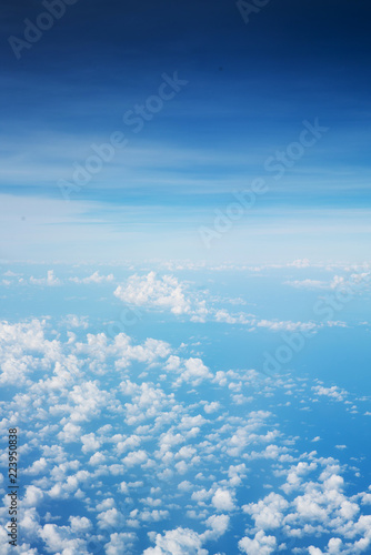 Sky background over spread cloud scatter  skyline separate zone between cloud and above blue
