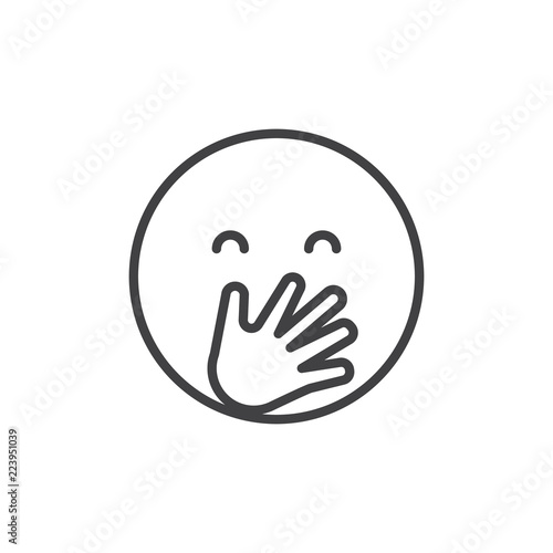 Laughing Emoticon covering his mouth with hand outline icon. linear style sign for mobile concept and web design. simple line vector icon. Symbol, logo illustration. Pixel perfect vector graphics