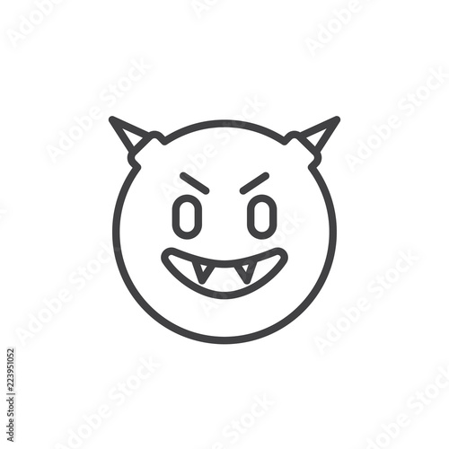 Devil face emoticon outline icon. linear style sign for mobile concept and web design. Angry devil emoji simple line vector icon. Symbol, logo illustration. Pixel perfect vector graphics