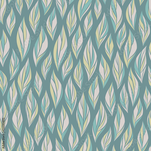 Seamless vector floral pattern with abstract leaves painted random in pastel blue colors