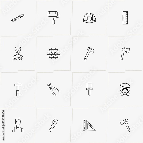 Tools line icon set with hatchet, hammer and nippers