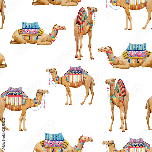 Foto Watercolor camel vector pattern