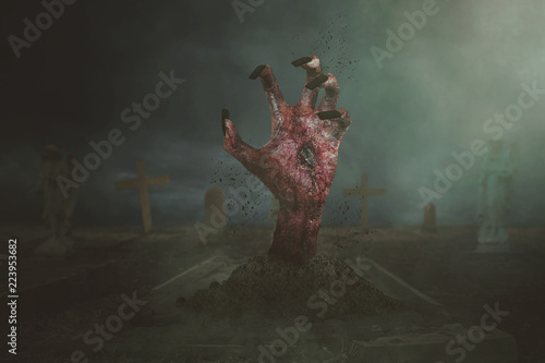 Zombie hands emerged out of the ground