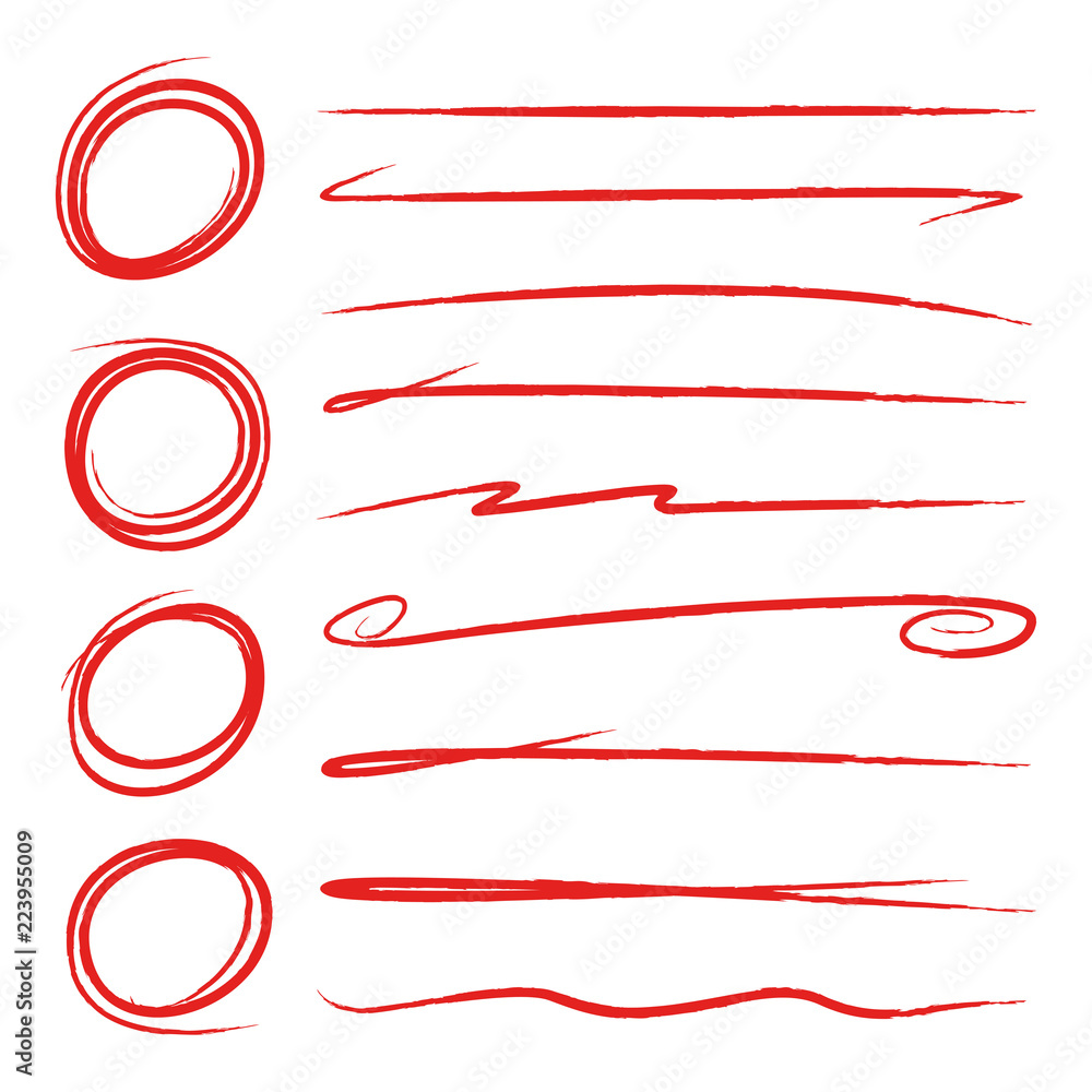 red hand drawn underlines and circle markers red hand drawn underlines and circle markers