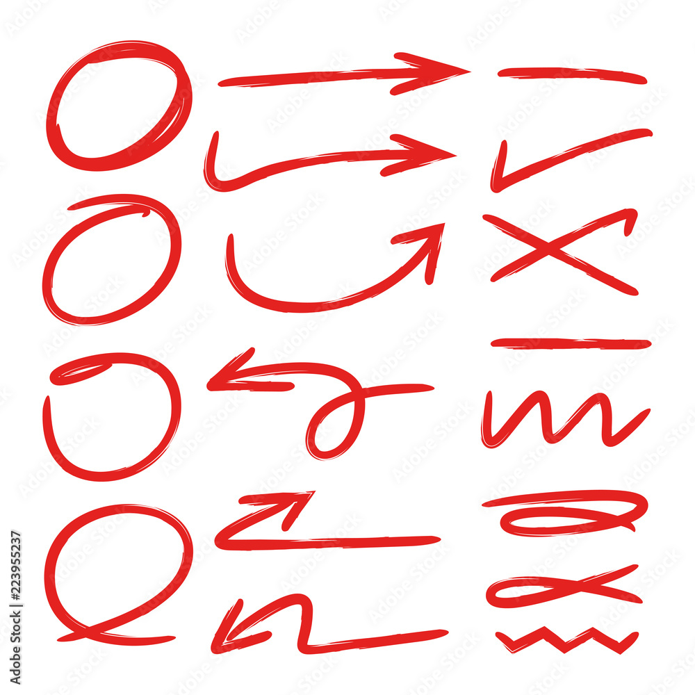red hand drawn circles, arrows and underlines red hand drawn circles, arrows and underlines