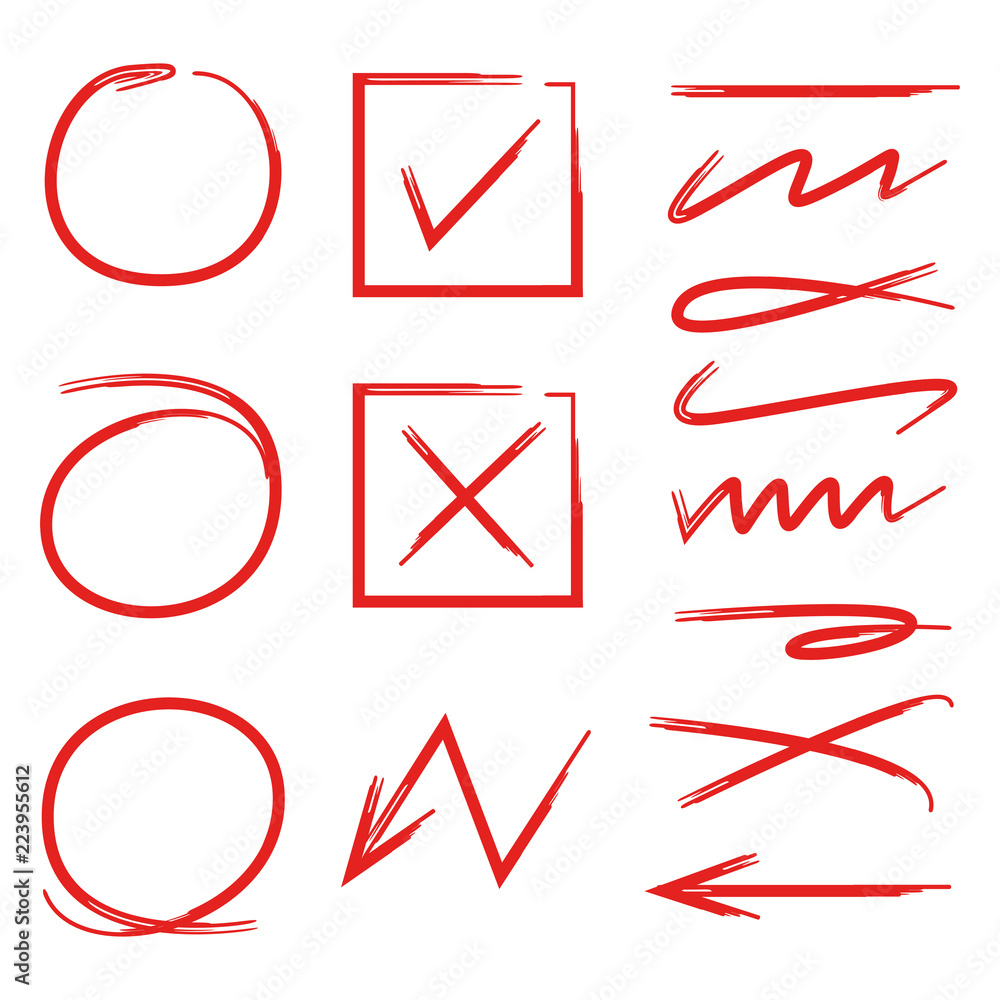 check marks, underlines and circle markers check marks, underlines and circle markers
