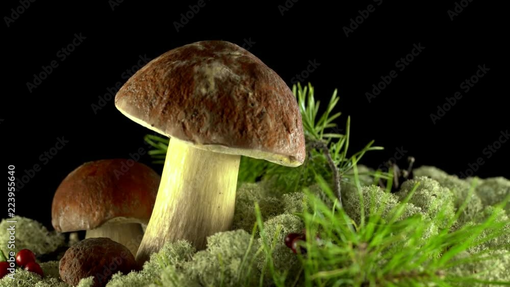 Forest mushrooms. Cepes. Natural product. Delicacy Rotation. 4K