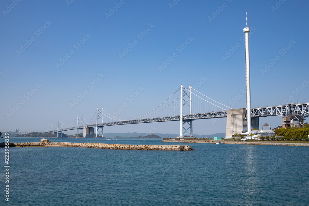 Fototapeta premium Seto Ohashi Bridge and Observation Tower in the seto inland sea,Shikoku,Japan