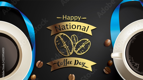 Vector illustration of happy International or national Coffee Day with hand lettering. Suitable for greeting card, poster and banner. mobile background